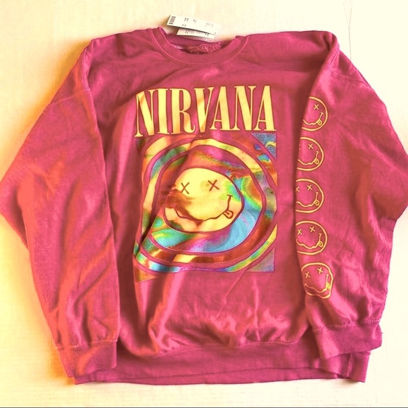 U. O. PINK NIRVANA CREW SWEATSHIRT BNWT S/M OVERSIZED fits To L/XL SHIPS QUICK! - Picture 13 of 14